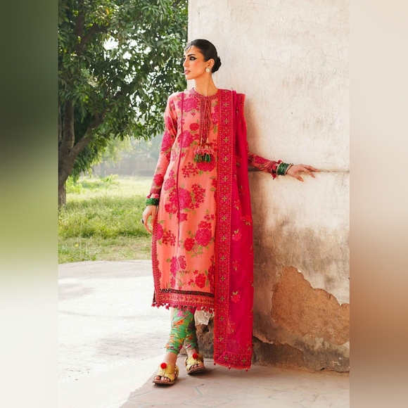 Hussain Rehar Dresses & Skirts - TULIP - Hussain Rehar Karandi 3 Piece Suit With Straight Pants- Medium
